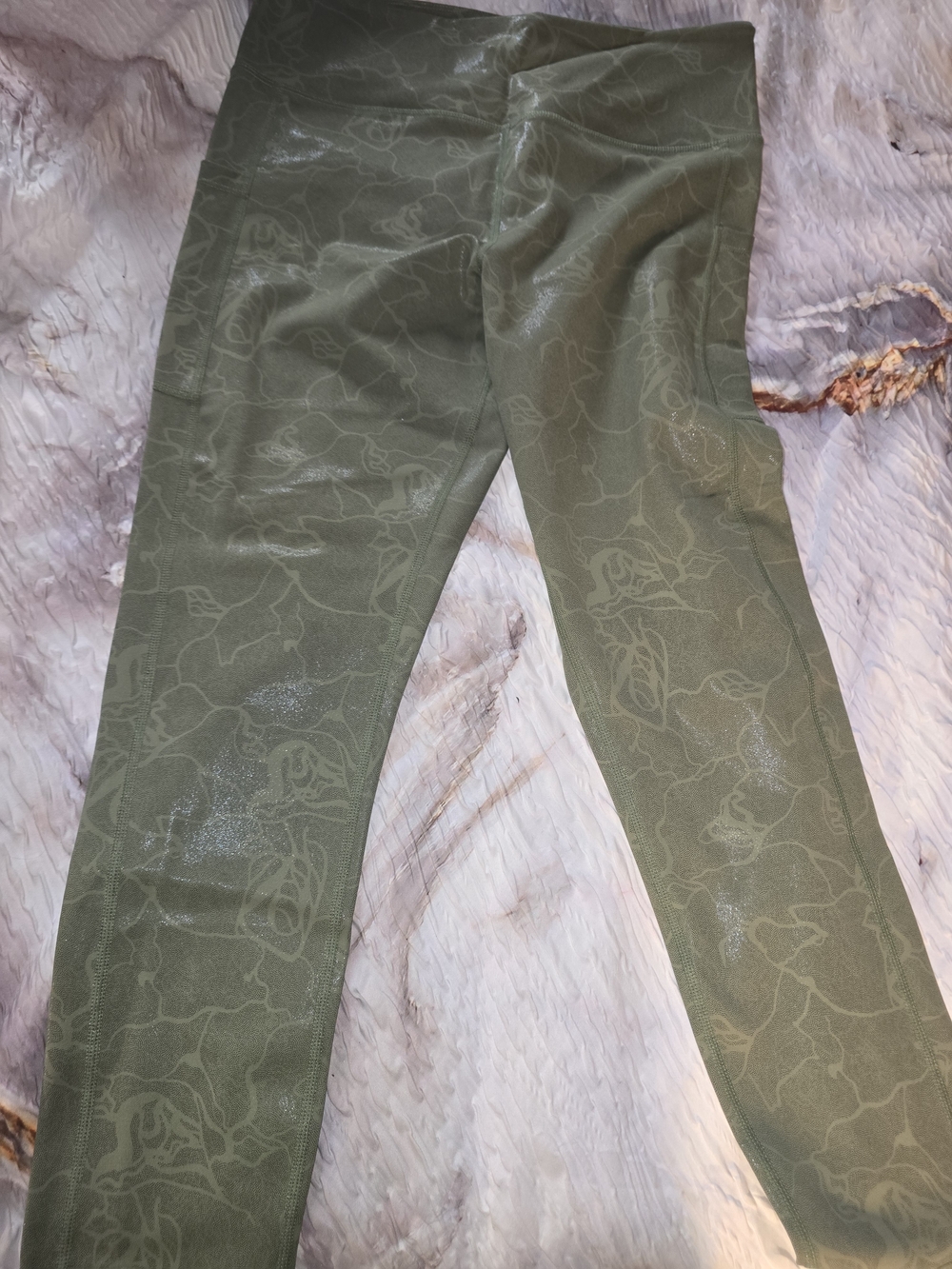 ZYIA Olive Green Floral-Texture Leggings
